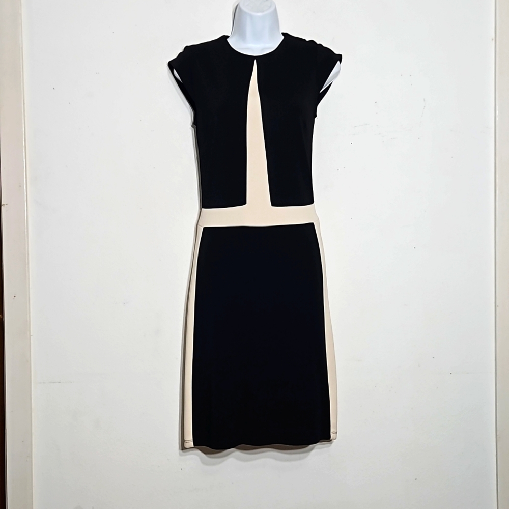 A.B.S by Allen Swartz Stretchy Black & Cream Color Block Knit Cap Sleeveless S